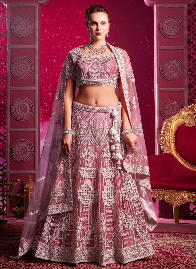 Exquisite Net Aari Pink Readymade Lehenga Choli