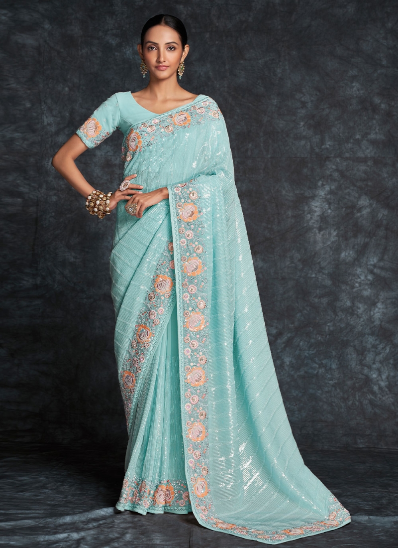 Buy BANARASI PATOLA Aqua Blue With Violet All Over Resham Weave Kora Muslin  Saree With Zari Woven Border With Blouse Piece | Shoppers Stop