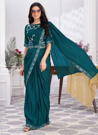 Exuberant Shimmer Georgette Embroidered Contemporary Saree