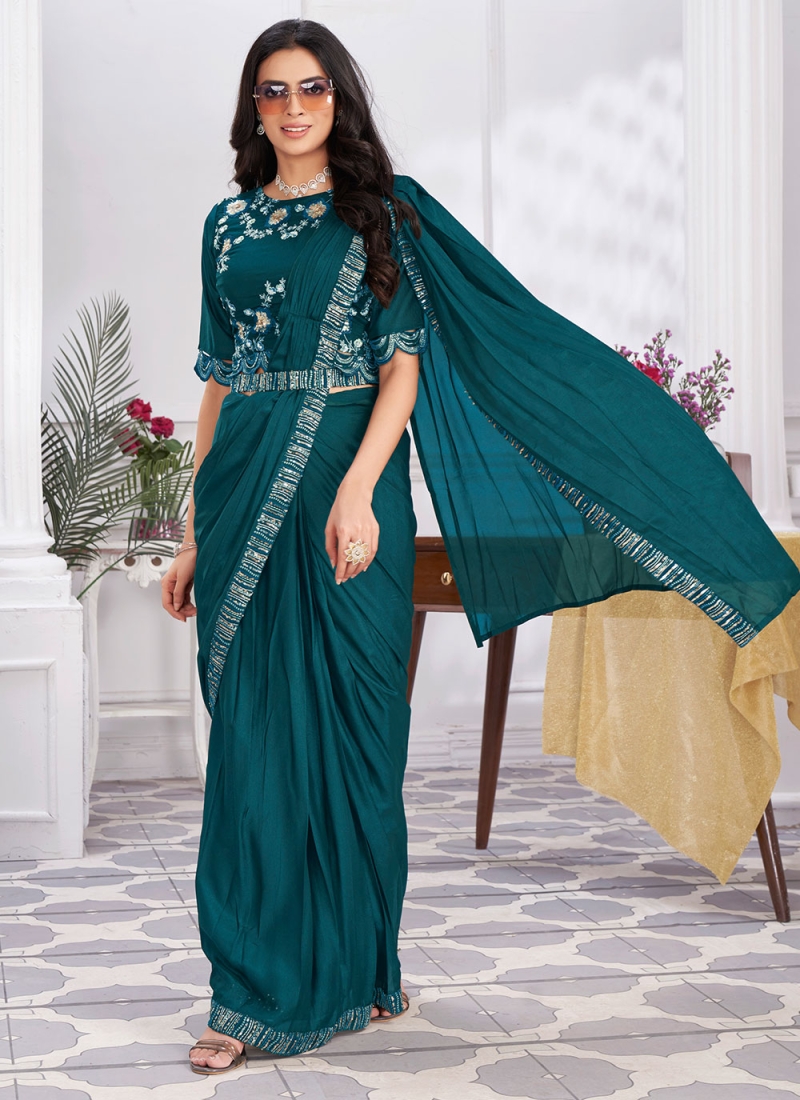 Exuberant Shimmer Georgette Embroidered Contemporary Saree