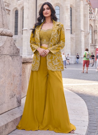 Eye-Catchy Silk Embroidered Mustard Designer Salwar Suit