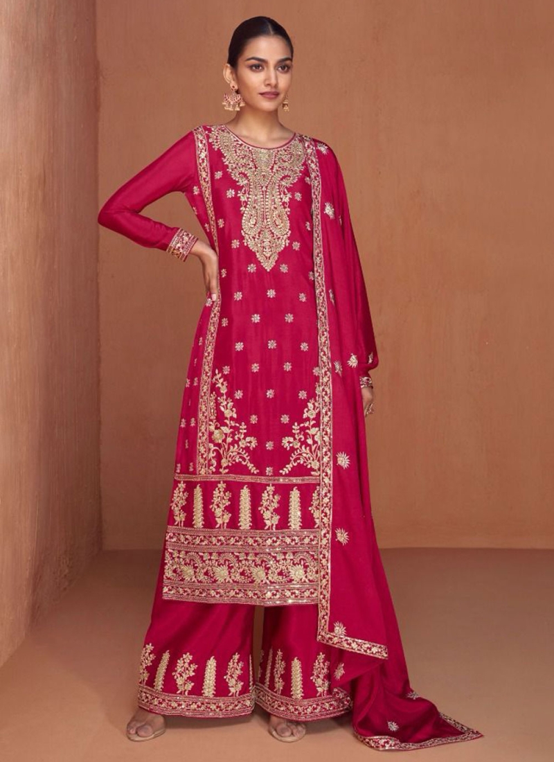 Fab Chinon Rani Embroidered Readymade Salwar Kameez