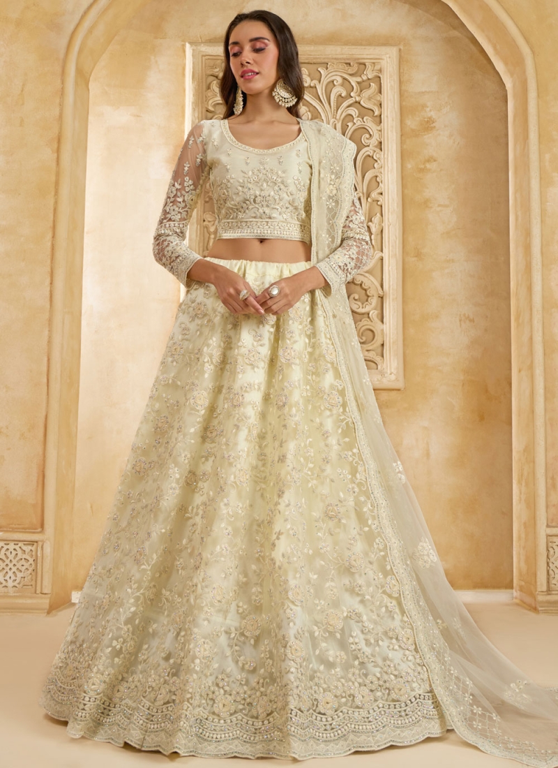 Fab Cream Net Designer Lehenga Choli