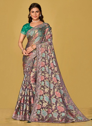 Fab Multi Colour Embroidered Organza Classic Saree