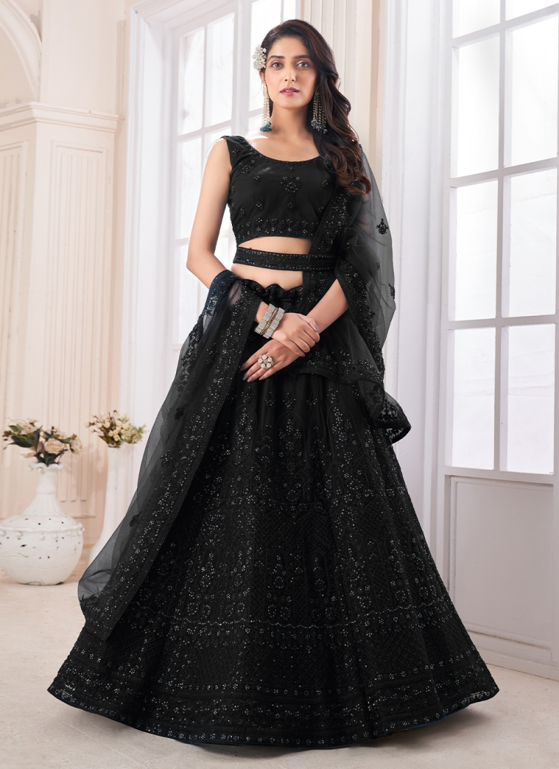 Bollywood Designer Lehenga Choli LG-360 Black Velvet Designer Lehenga Choli  By Bollywood For Single Catalog - ashdesigners.in