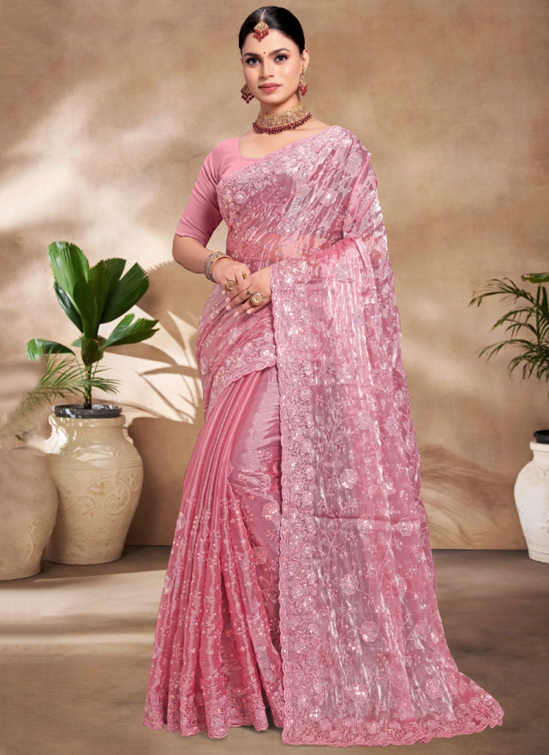 Fabulous Burburry  Pink Sequins Traditional Saree