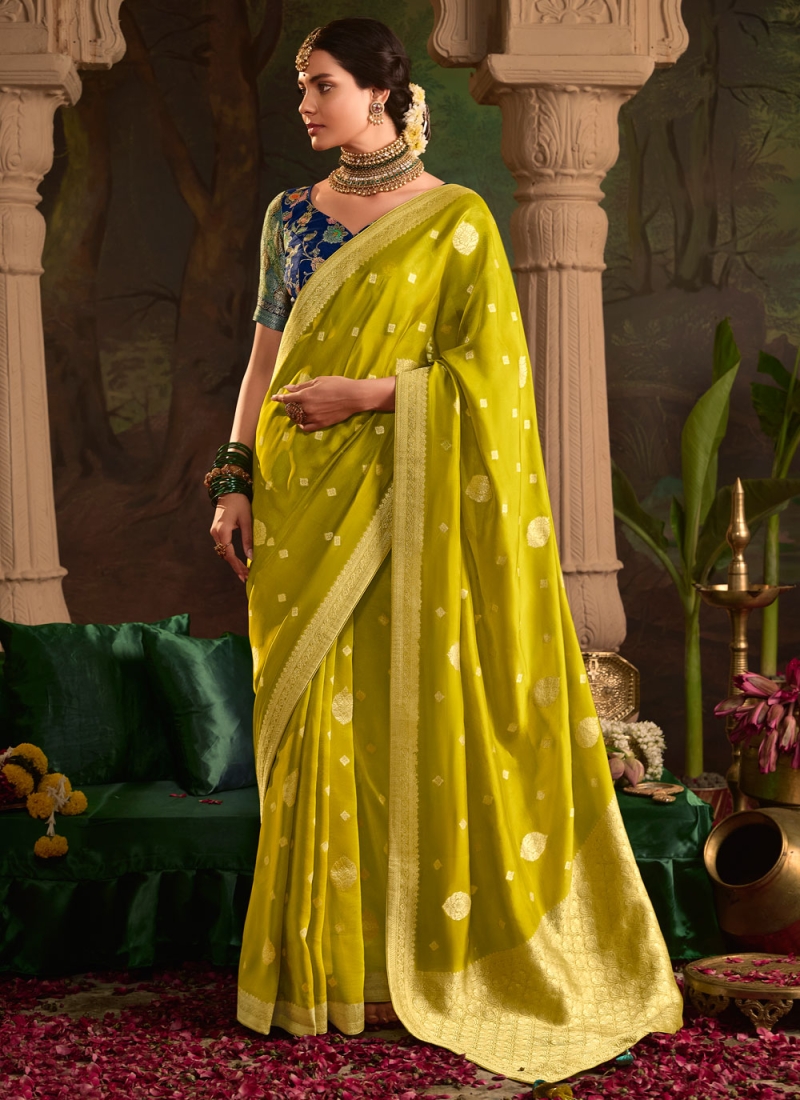 Fabulous Weaving Silk Green Contemporary Saree