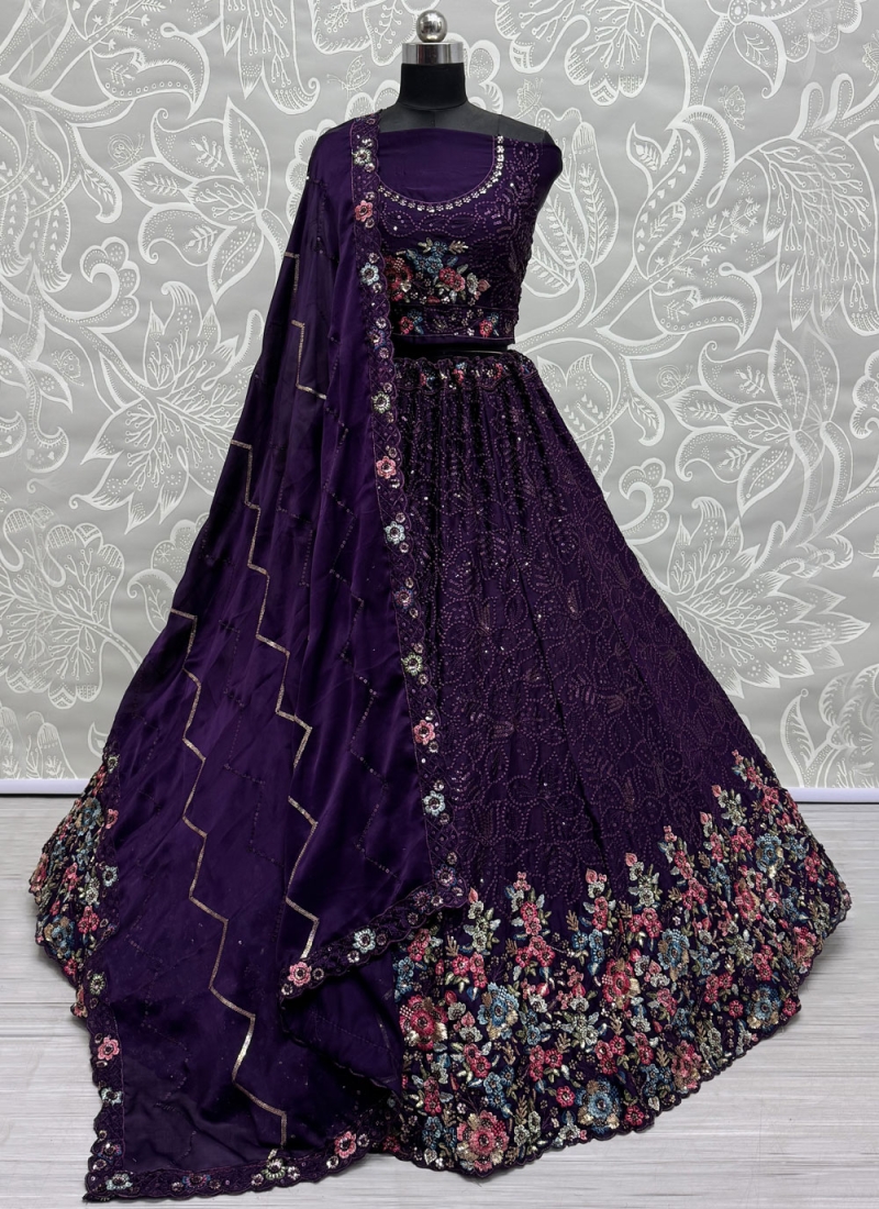 Fancy Chinon Trendy Lehenga Choli in Purple