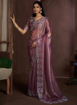 Fancy Fabric Cutdana Contemporary Saree in Purple