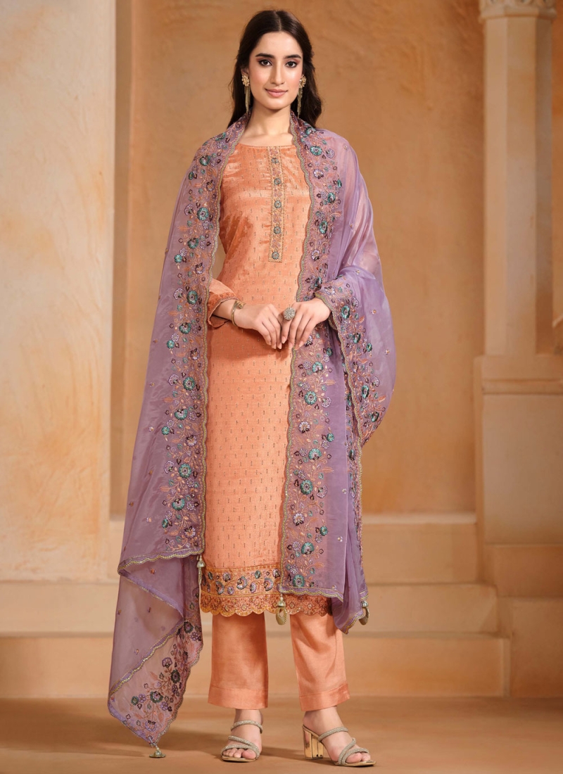 Fantastic Embroidered Peach Trendy Salwar Kameez 