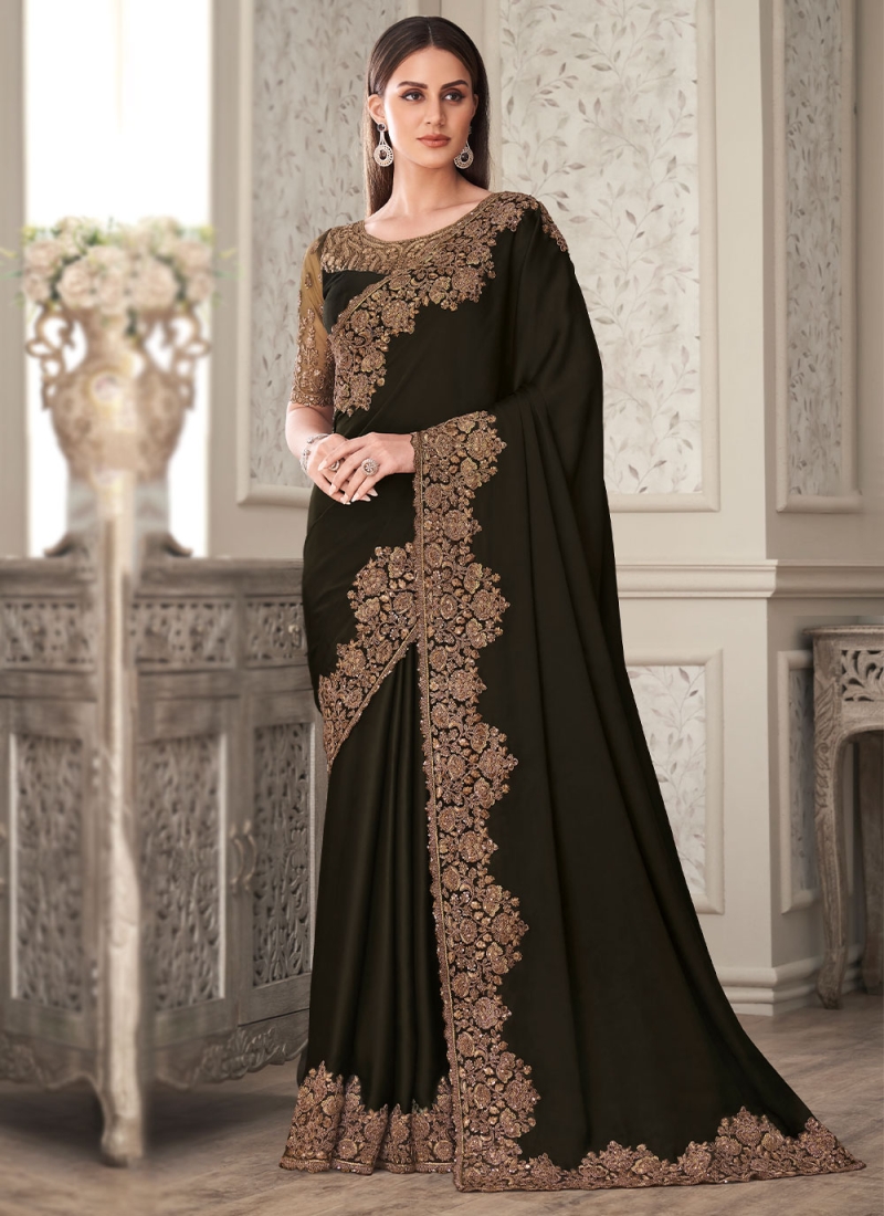 Buy sadika Solid/Plain, Embellished Bollywood Georgette, Chiffon Green, Black  Sarees Online @ Best Price In India | Flipkart.com