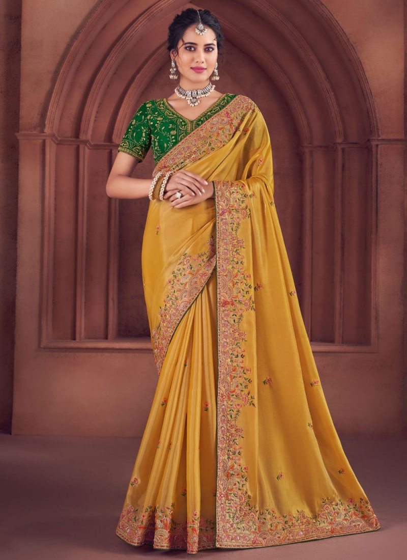 Fantastic Yellow Embroidered Art Silk Traditional Saree