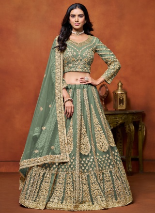 Fascinating Net Zari Green Lehenga Choli