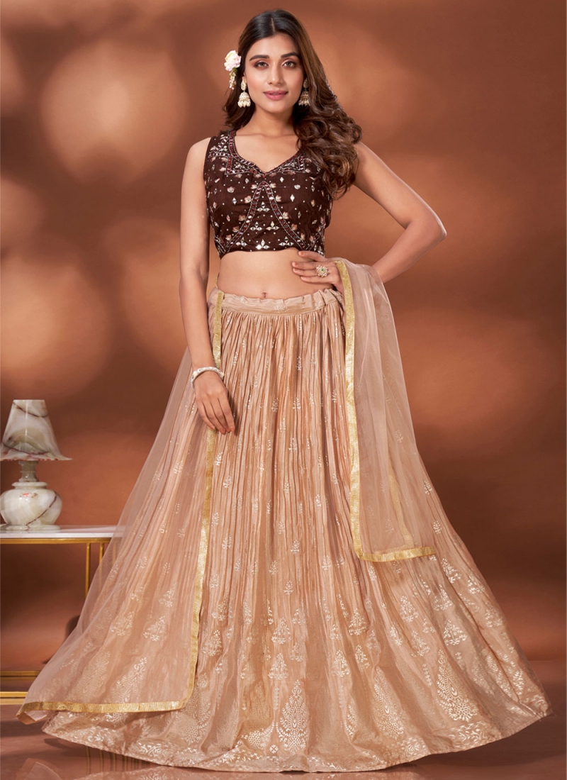 Buy Designer Lehenga Choli Online Golden Satin Chaniya Choli Online -  LLCV00412 | Andaaz Fashion