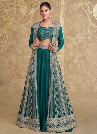 Fashionable Rama and Teal Readymade Lehenga Choli