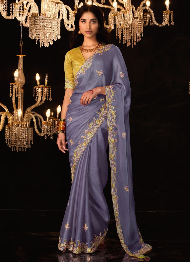 Fashionable Sequins Lavender Trendy Saree