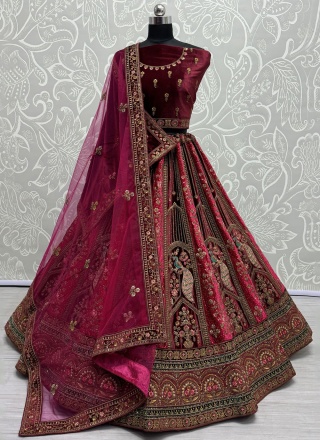 Fashionable Velvet Zari Rani Trendy Lehenga Choli