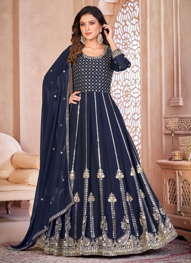 TURQUOISE GEORGETTE EMBROIDERED ANARKALI SUIT