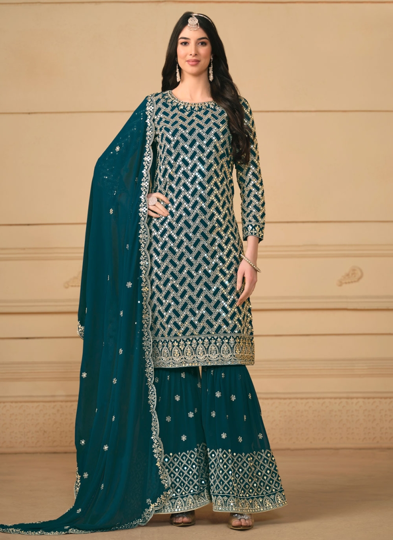 Faux Georgette Embroidered Salwar Kameez in Morpeach 