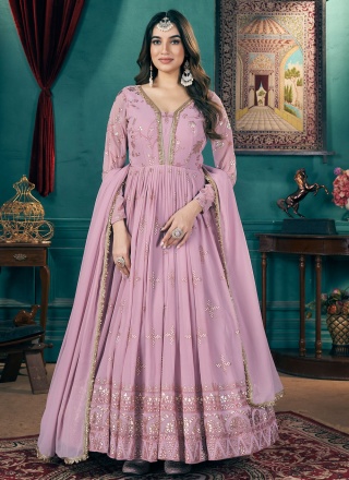 Faux Georgette Readymade Gown in Pink
