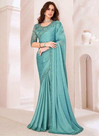 Firozi Lace Ceremonial Trendy Saree