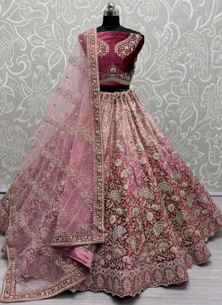 Flattering Velvet Pink Fancy Trendy Lehenga Choli