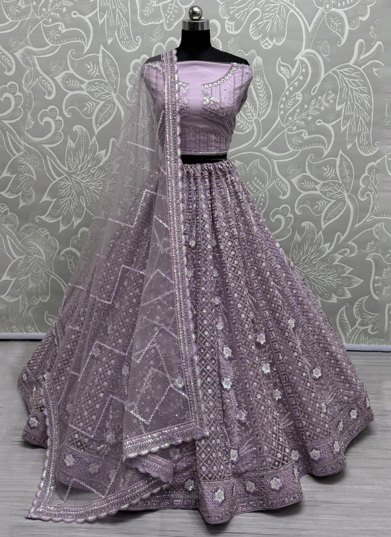 Floral Net Embroidered Lavender Trendy Lehenga Choli