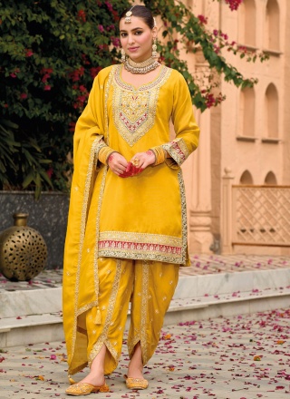 Floral Shimmer Embroidered Yellow Readymade Salwar Kameez