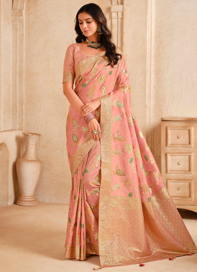 Genius Fancy Silk Peach and Pink Classic Saree