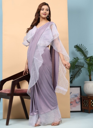 Genius Purple Stone Work Imported Contemporary Saree