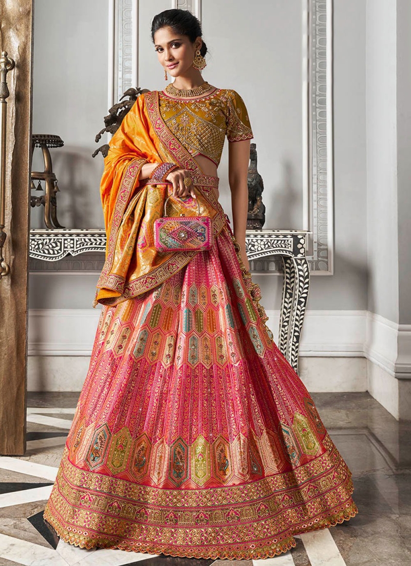 Genius Thread Banarasi Silk Multi Colour Lehenga Choli