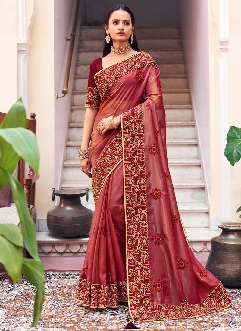 Pink georgette saree-Global Artisans