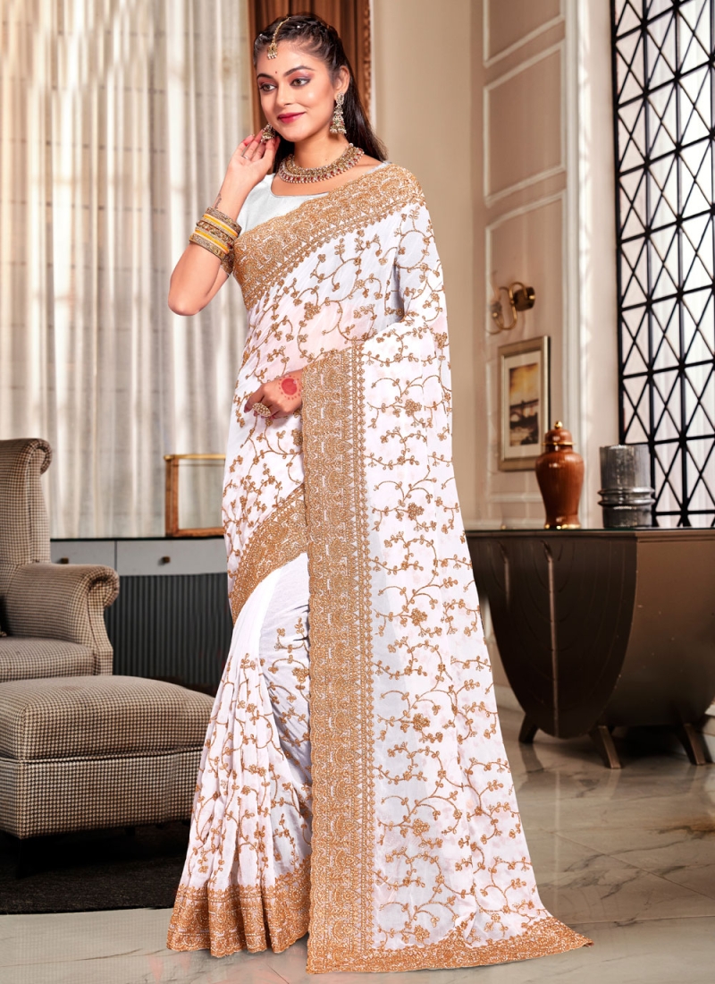 Georgette Classic Saree in White