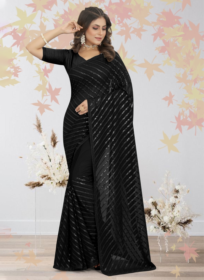 Georgette Plain Black Saree at Rs 160/piece in Jaipur | ID: 18749150248