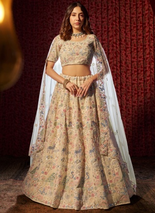 Georgette Cream Sequins Lehenga Choli