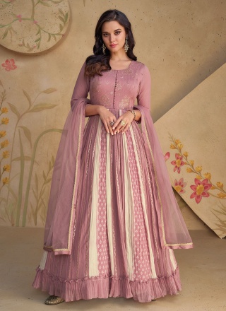Georgette Embroidered Designer Gown in Pink
