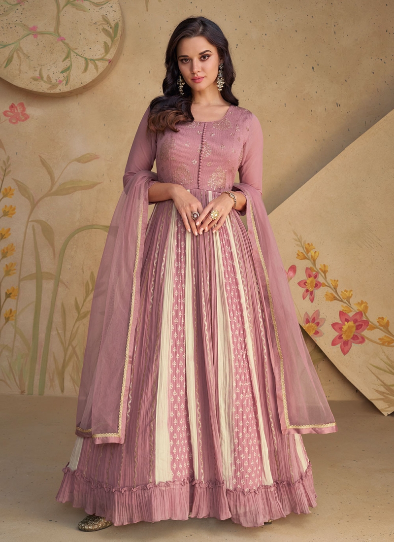 Georgette Embroidered Designer Gown in Pink