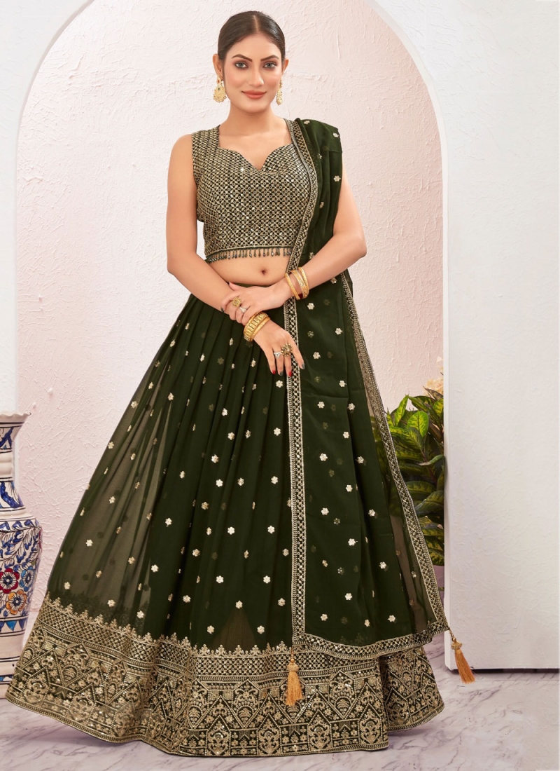 Georgette Embroidered Green Readymade Lehenga Choli