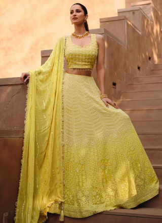 Georgette Embroidered Readymade Lehenga Choli in Yellow