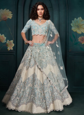 Georgette Embroidered Trendy Lehenga Choli in Aqua