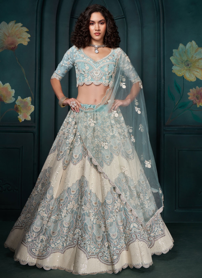 Georgette Embroidered Trendy Lehenga Choli in Aqua Blue