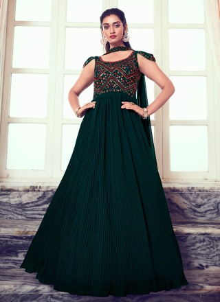 Georgette Green Sequins Designer Gown