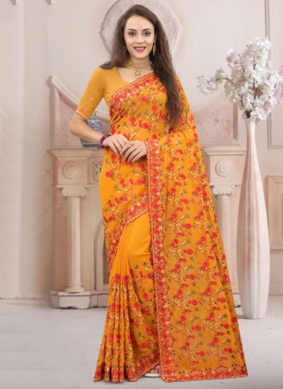 Georgette Kashmiri Classic Saree in Mustard