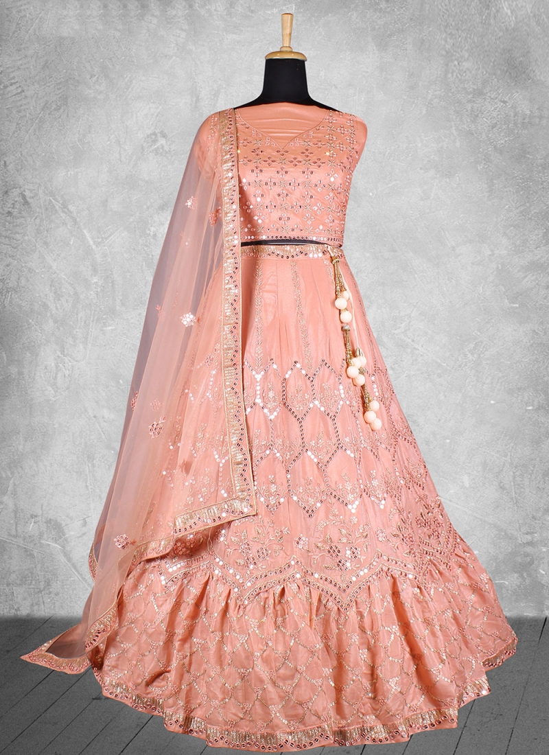 Party Wear Semi Stitched Peach Designer Net Lehenga Choli, Dry Clean, 2.5 M  at Rs 5000 in Surat