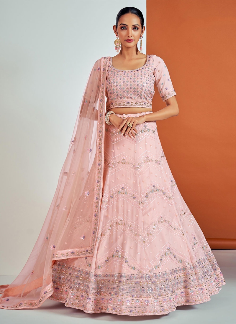 Peach Color Net Lehenga Choli