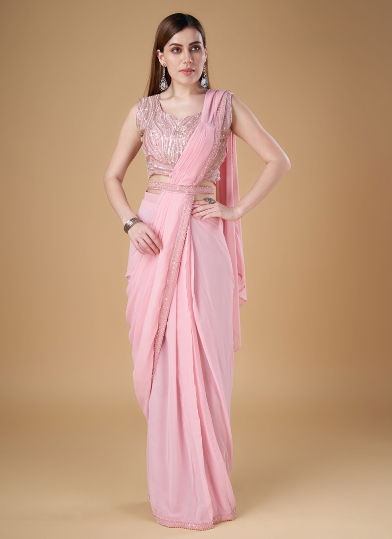 Georgette Pink Designer Saree