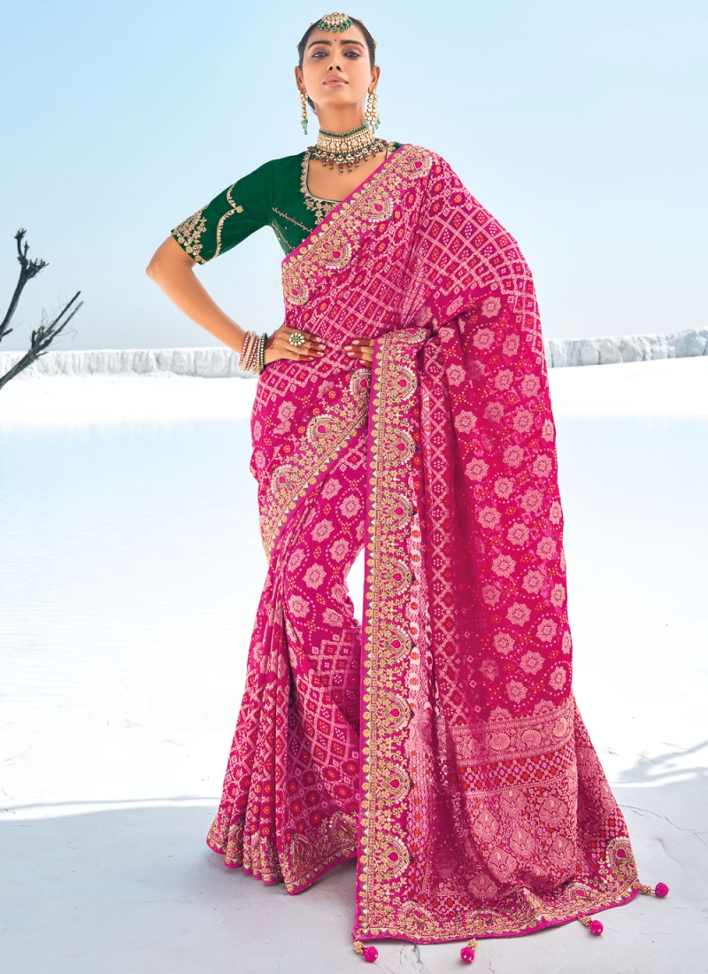 Georgette Rani Zari Trendy Saree