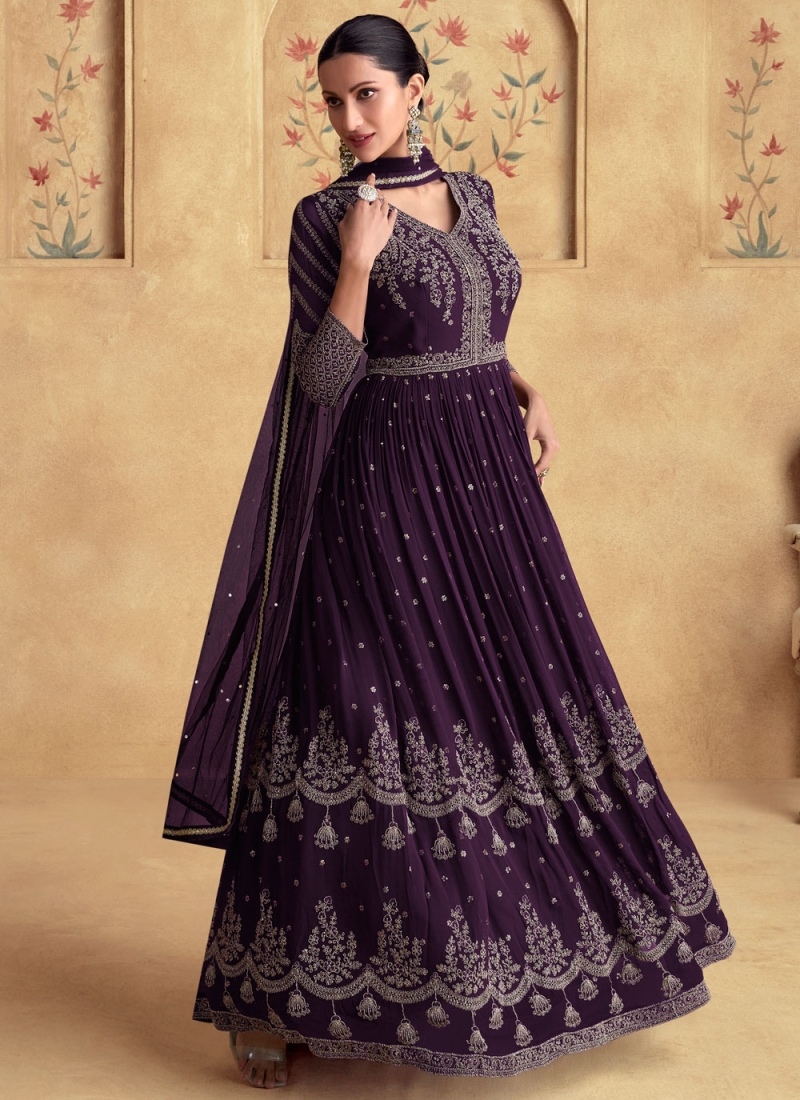 Georgette Readymade Gown in Purple