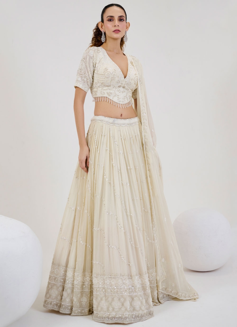 Georgette Readymade Lehenga Choli in Off White