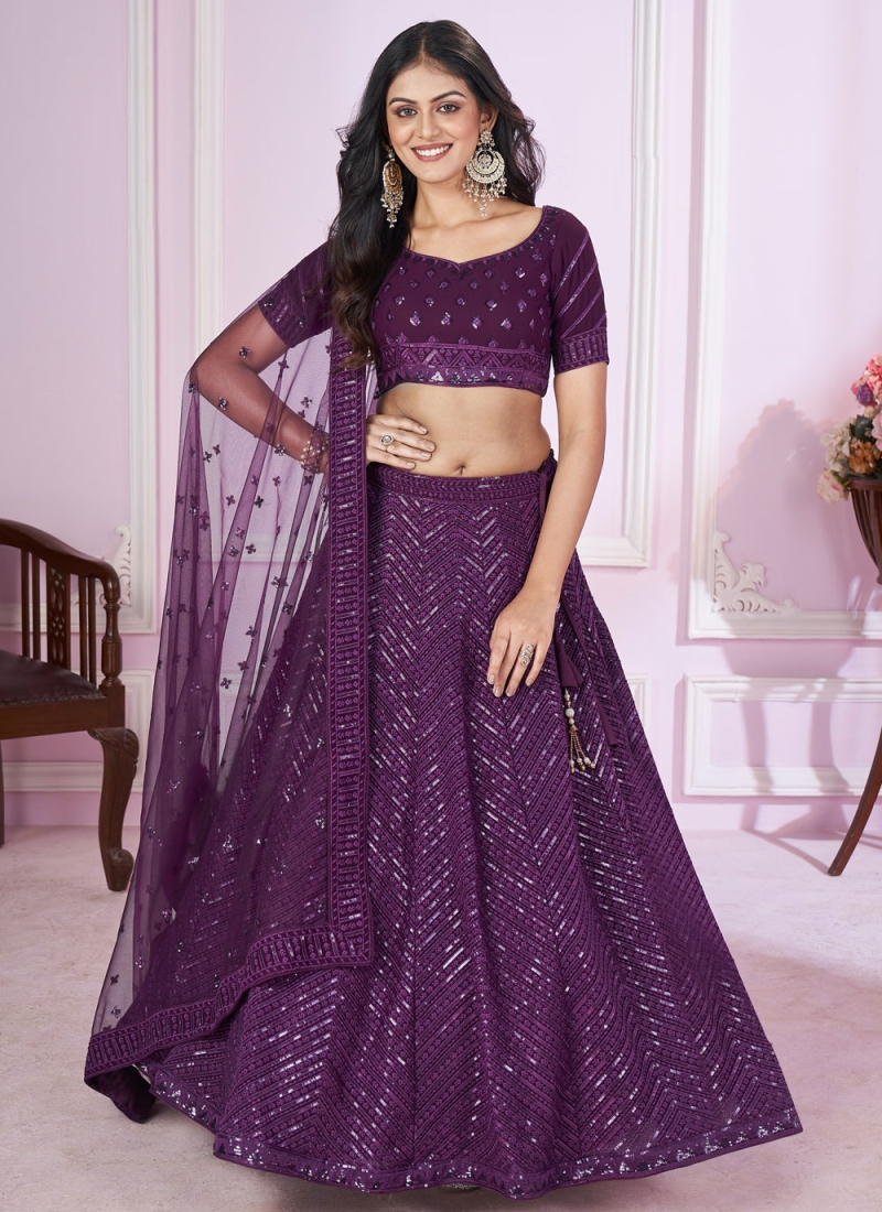 Georgette Sequins Designer Lehenga Choli in Purple